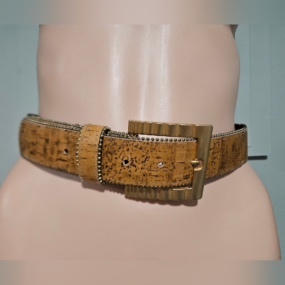 Vintage Paul Harris Leather Belt — Made in USA — Gold Statement Buckle. Size SM main image 15